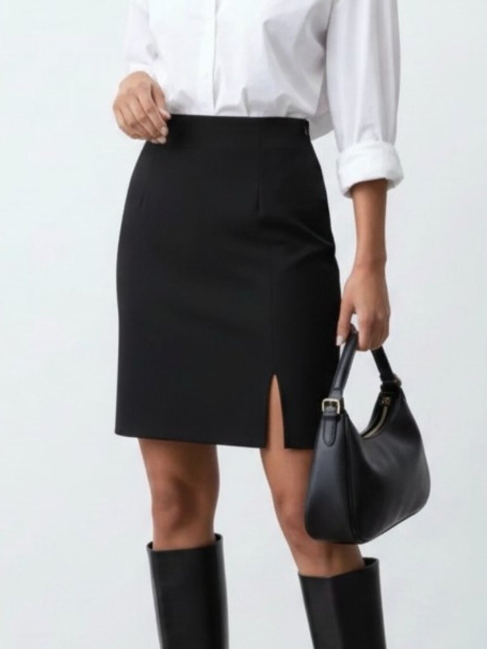 Isaac Mizrahi Black 100% Wool A-Line Skirt Women's Size 8 Knee Length Japan